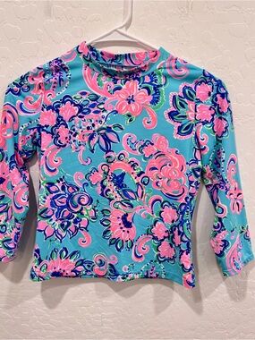Lilly Pulitzer Long Sleeve Rashguard Swim Top Girls 12 Paisley Colorful Beach